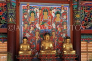 South Korea, SEOUL, Bongeunsa Temple, Daewoongjeon hall, three wooden Buddhas, SK844JPL