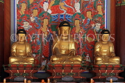 South Korea, SEOUL, Bongeunsa Temple, Daewoongjeon hall, three wooden Buddhas, SK846JPL