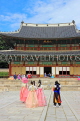 South Korea, SEOUL, Changdeokgung Palace, Injeongjeon (Throne Hall), visitor in Hanbok attire, SK196JPL