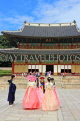 South Korea, SEOUL, Changdeokgung Palace, Injeongjeon (Throne Hall), visitor in Hanbok attire, SK197JPL