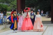 South Korea, SEOUL, Changdeokgung Palace, visitors in colourful Hanbok attire, SK233PL