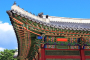 South Korea, SEOUL, Deoksugung Palace, Deokhongjeon Hall, decorative roof detail, SK819JPL