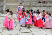 South Korea, SEOUL, Gyeongbokgung Palace, children in colourful Hanbok attire, SK354JPL