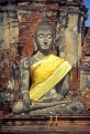 THAILAND, Ayuthaya, Wat Phra Mahatat ruins, seated Buddha statue, THA50JPL