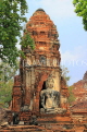 THAILAND, Ayutthaya, Wat Phra Mahathat complex ruins, seated Buddha statue, THA2671JPL