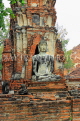 THAILAND, Ayutthaya, Wat Phra Mahathat complex ruins, seated Buddha statue, THA2674JPL
