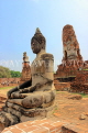 THAILAND, Ayutthaya, Wat Phra Mahathat complex ruins, seated Buddha statue, THA2675JPL