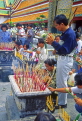 THAILAND, Bangkok, GRAND PALACE (Wat Phra Keo), worshippers and incense burning, THA5JPL