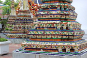 THAILAND, Bangkok, WAT PHO, detail of tile encrusted decorations on chedis, THA2732JPL