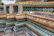 THAILAND, Bangkok, WAT PHO, detail of tile encrusted decorations on chedis, THA2733JPL
