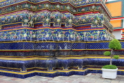 THAILAND, Bangkok, WAT PHO, detail of tile encrusted decorations on chedis, THA2736JPL