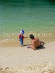 THAILAND, Krabi, Rai Leh beach, tourists, father and son on beach, THA2007JPL