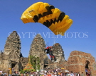 THAILAND, Lopburi, parachutist landing at temple, Monkey Banquet Festival, THA2187JPL