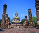 THAILAND, Sukhothai, Wat Mahatat ruins and seated Buddha, THA288JPL