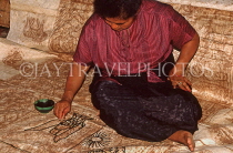 TONGA, Nukualofa, crafts, Tapa Cloth, artist painting large wall hanging, TON231JPL