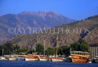 TURKEY, Fethiye, coastal view, and boats lined up, TUR585JPL