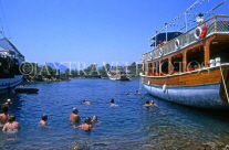 TURKEY, Fethiye, tour boats (to Vassica Island) and swimmers, TUR599JPL