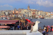 TURKEY, Istanbul, Eminonu Waterfront, New City and Galata Tower in background, TUR1009JPL