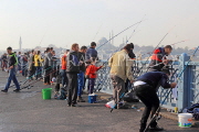 TURKEY, Istanbul, Galata Bridge, people fishing, TUR1318JPL