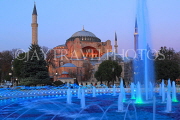 TURKEY, Istanbul, Hagia Sophia (Ayasofya mosque) basilica, fountain, dusk view, TUR1404JPL