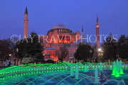 TURKEY, Istanbul, Hagia Sophia (Ayasofya mosque) basilica, fountain, night view, TUR1409JPL