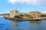 TURKEY, Istanbul, New City, Ortakoy Mosque, and Bosphorus, TUR1425JPL