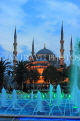 TURKEY, Istanbul, Sultan Ahmet Mosque (Blue Mosque), and fountain, dusk view, TUR813JPL