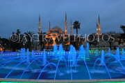 TURKEY, Istanbul, Sultan Ahmet Mosque (Blue Mosque), and fountain, night view, TUR792JPL