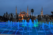 TURKEY, Istanbul, Sultan Ahmet Mosque (Blue Mosque), and fountain, night view, TUR793JPL