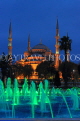 TURKEY, Istanbul, Sultan Ahmet Mosque (Blue Mosque), and fountain, night view, TUR800JPL