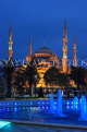 TURKEY, Istanbul, Sultan Ahmet Mosque (Blue Mosque), and fountain, night view, TUR805JPL