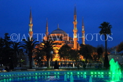 TURKEY, Istanbul, Sultan Ahmet Mosque (Blue Mosque), and fountain, night view, TUR806JPL