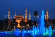 TURKEY, Istanbul, Sultan Ahmet Mosque (Blue Mosque), and fountain, night view, TUR807JPL