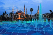 TURKEY, Istanbul, Sultan Ahmet Mosque (Blue Mosque), and fountain, night view, TUR816JPL