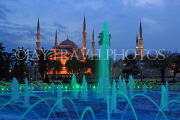 TURKEY, Istanbul, Sultan Ahmet Mosque (Blue Mosque), and fountain, night view, TUR818JPL