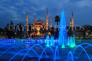 TURKEY, Istanbul, Sultan Ahmet Mosque (Blue Mosque), and fountain, night view, TUR821JPL