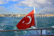 TURKEY, Istanbul, national flag, view from cruise boat on the Bosphorus,TUR1417JPL