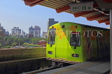Taiwan, TAIPEI, MRT, Beitou to Xinbeitou line train approaching platform, TAW541JPL