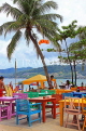Thailand, PHUKET, Patong Beach, restaurant with colourful tables and chairs, THA4022JPL