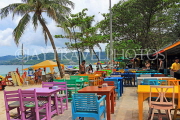 Thailand, PHUKET, Patong Beach, restaurant with colourful tables and chairs, THA4023JPL