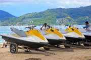 Thailand, PHUKET, Patong Beach, row of Jet Skis on beach, THA4091JPL