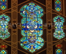 UAE, DUBAI, Islamic designs on stained glass window, DUB34JPL