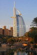 UAE, DUBAI, Madinat Jumeirah and Burj al Arab Hotel, dusk sunset view, UAE390JPL
