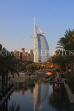 UAE, DUBAI, Madinat Jumeirah and Burj al Arab Hotel, dusk sunset view, UAE391JPL