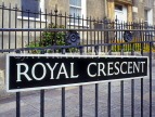 UK, Avon, BATH, Royal Crescent wraught iron and street sign, BAT317JPL