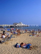 UK, Dorset, BOURNEMOUTH, Piers, beach and sunbathers, DOR706JPL