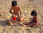 UK, Dorset, BOURNEMOUTH, beach, two children making sand castles, DOR720JPL