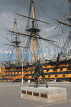 UK, Hampshire, PORTSMOUTH, Historic Dockyard, HMS Victory and bronze field gun statue, UK6575JPL
