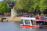 UK, Yorkshire, YORK, sightseeing boat on River Ouse, and Marygate Tower, UK3223JPL