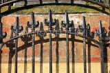 UK, Yorkshire, YORK, wrought iron railing by a riverside house, UK9832JPL